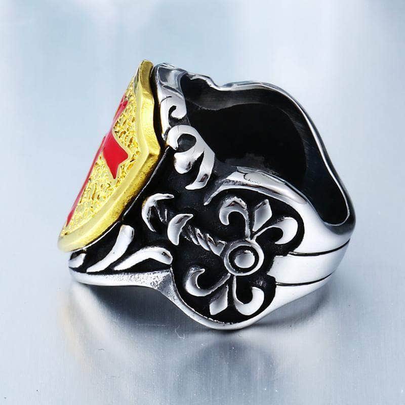 Bague Croix Chevalier Templier Pour Hommes - Acier Inoxydable, Pierre Noire - Taille FR 54 à 67 - Style Motard, Gothique, Punk