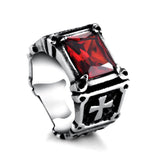 Bague Templier<br> Croix Chrétienne Rouge