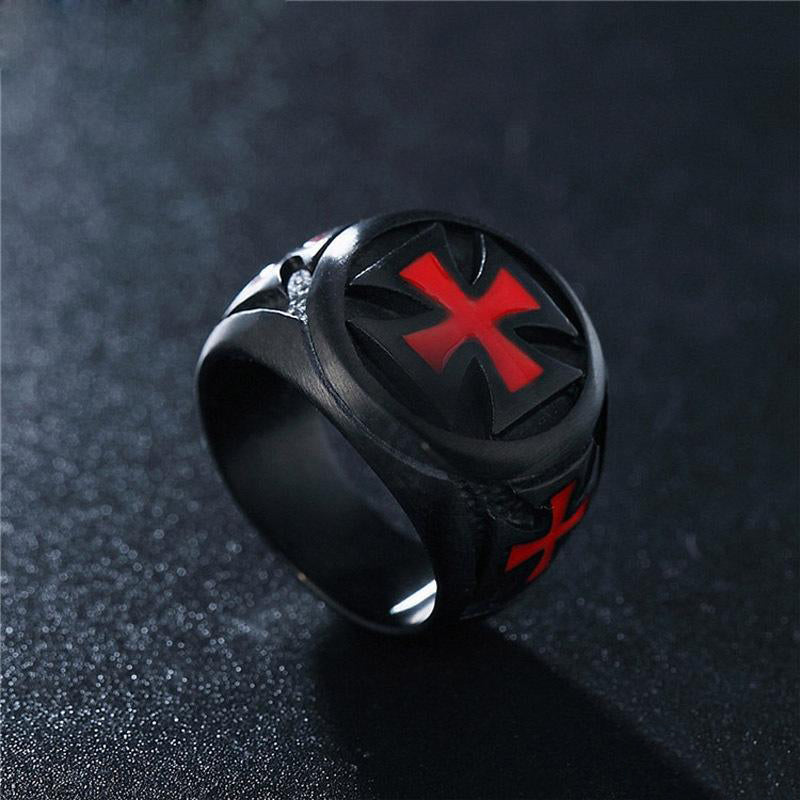 Bague Noir Croix Rouge Croix Templiers